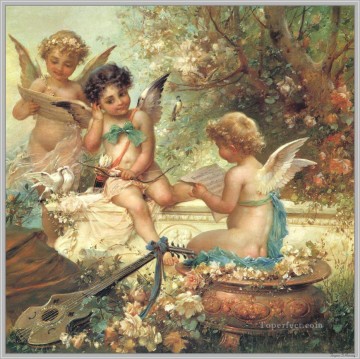 花の天使とギター ハンス・ザツカ Oil Paintings